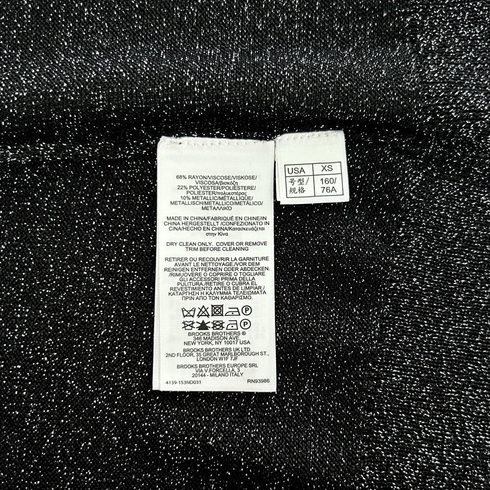 Brooks Brothers Women's XS Black Silver Metallic Long Sleeves Cardigan Top NWOT